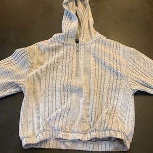 Grey Fuzzy Half Zip Sweater With Hood